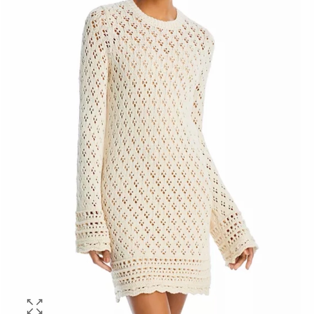 Frame Denim White Long Sleeve Crochet Dress